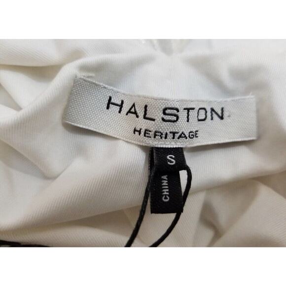 Halston Heritage Knot Drape V-Neck Mini Dress In White Gold Size: Small NWT - Picture 6 of 9